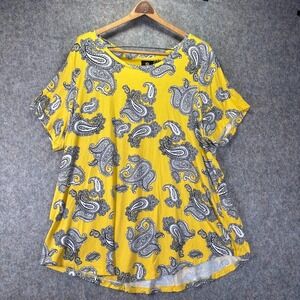 JM Collection Yellow Paisley Tunic Top Size 3X Rayon Spandex Stretch Soft‎